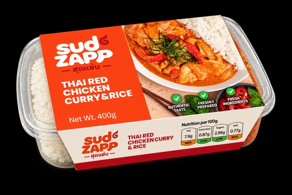 SudZapp Thai red chicken curry and rice ready meal